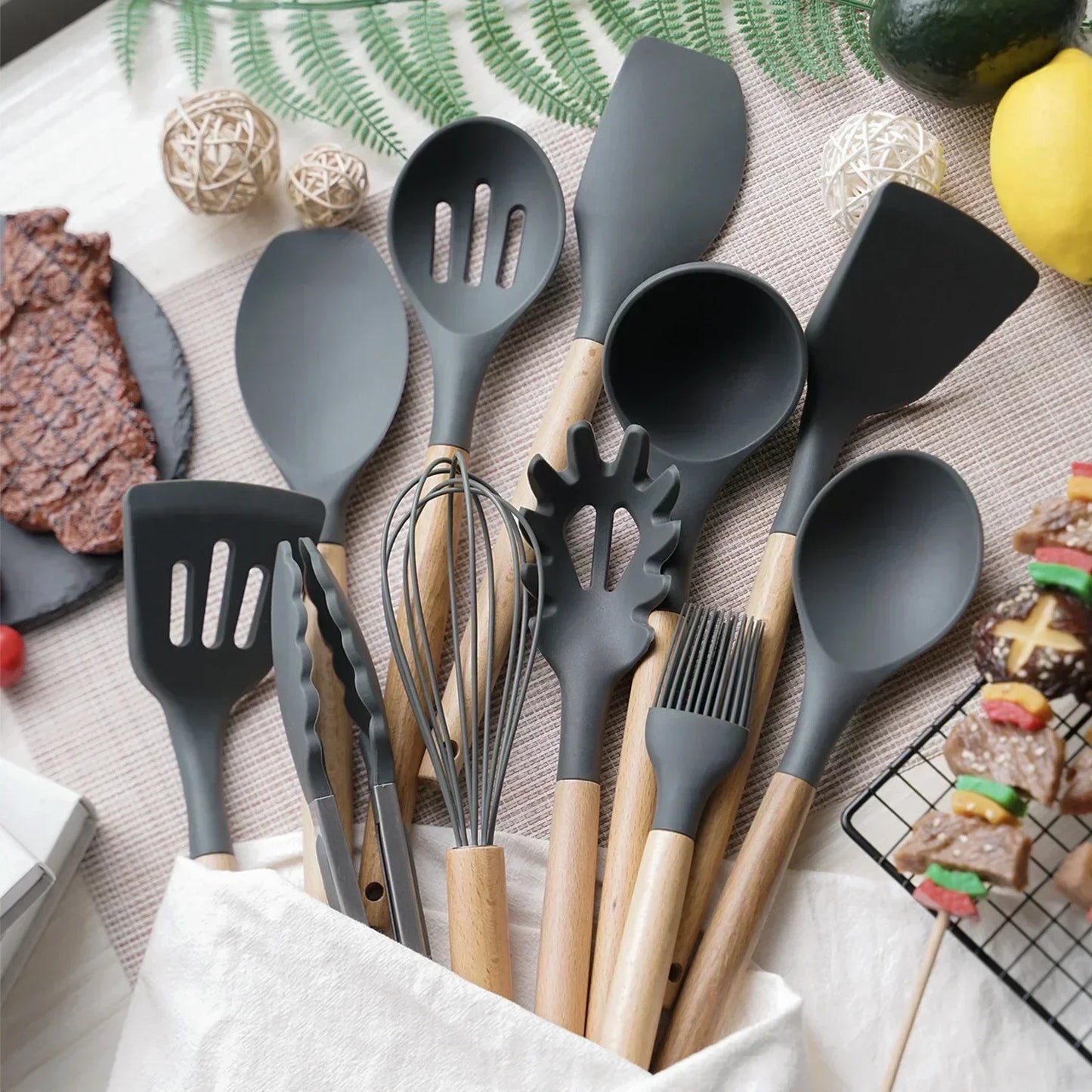 Kit 12 utensílios de silicone para cozinha
