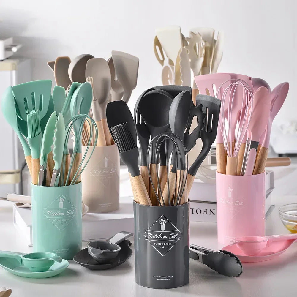 Kit 12 utensílios de silicone para cozinha